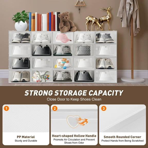 Portable Shoe Rack Organizer with Door, 72 Pairs Shoe Storage Modular Cabinet, Plastic Adjustable Box Shelves Stackable Detachable DIY Standing Shelf Rack (3 * 12-Tiers)