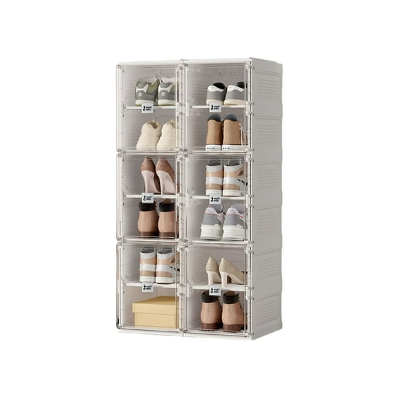 Portable Shoe Rack Organizer, Stackable Sneaker Organizer Cabinet with Magnetic Door, Folding Design, Clear Plastic Storage Container, 6 Tier 12 Pairs (Clear) - S2-S12-D6
