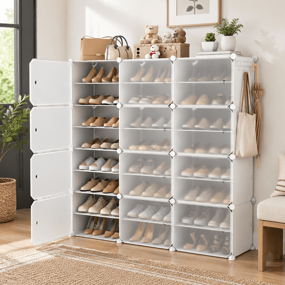 Shoe Saving Rack Portable Shoe Rack Organizer With Door 48 Pairs Storcabinet Easyembly ...