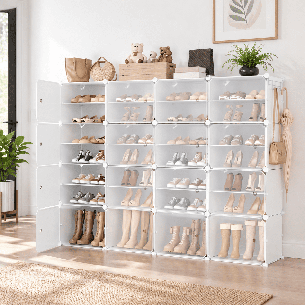 Shoe Saving Rack Portable Shoe Rack Organizer With Door 64 Pairs Storcabinet Easyembly ...