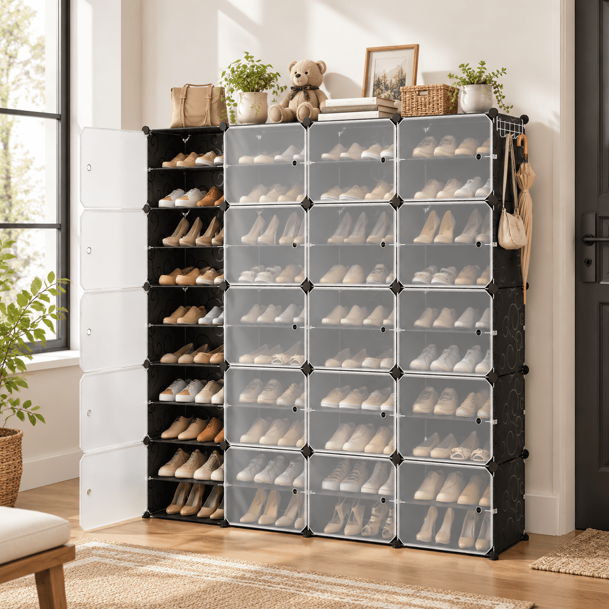 Protable Shoe Rack Portable Shoe Rack Organizer With Door 80 Pairs Storcabinet Easyembly ...