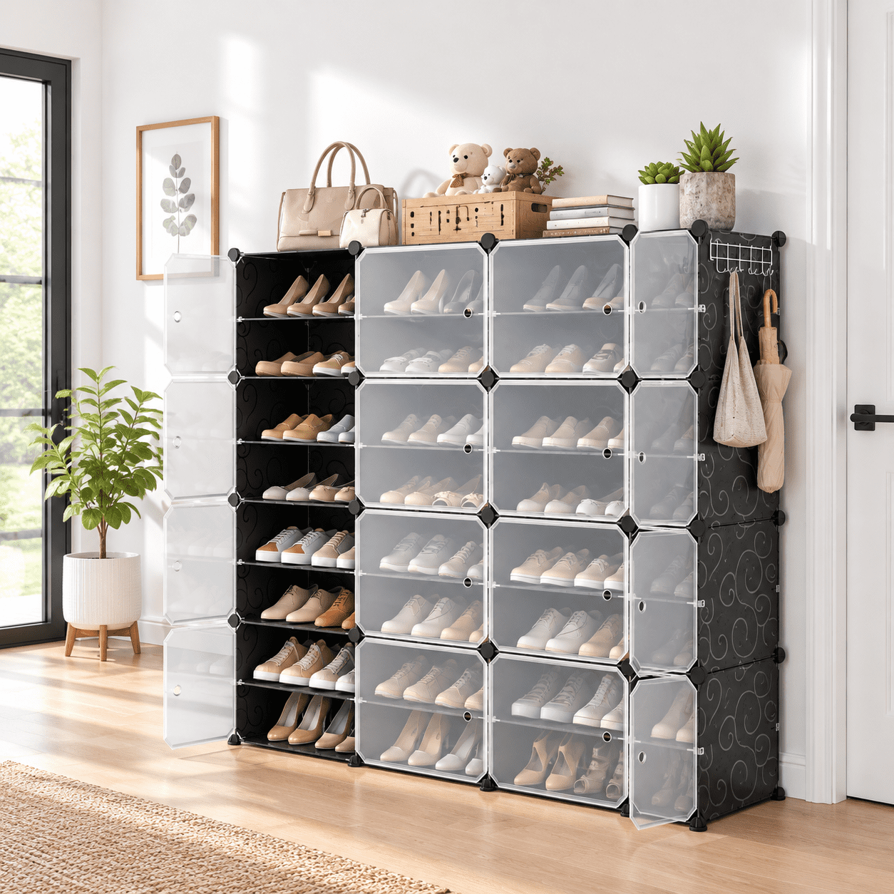 Protable Shoe Rack Portable Shoe Rack With Door 64 Pairs Cabinet Easyembly Plastic ...