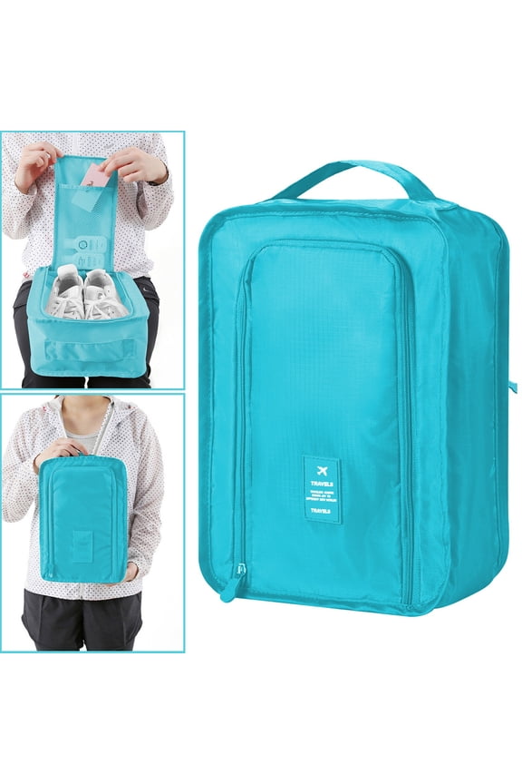 Portable Shoe Storage Bag | Foldable Travel Organizer Box | Durable Polyester Carry Case | Compact, Lightweight, Fits 1 Pair | Clothes Compartment | 11.8"x8.3"x4.5" | Gray