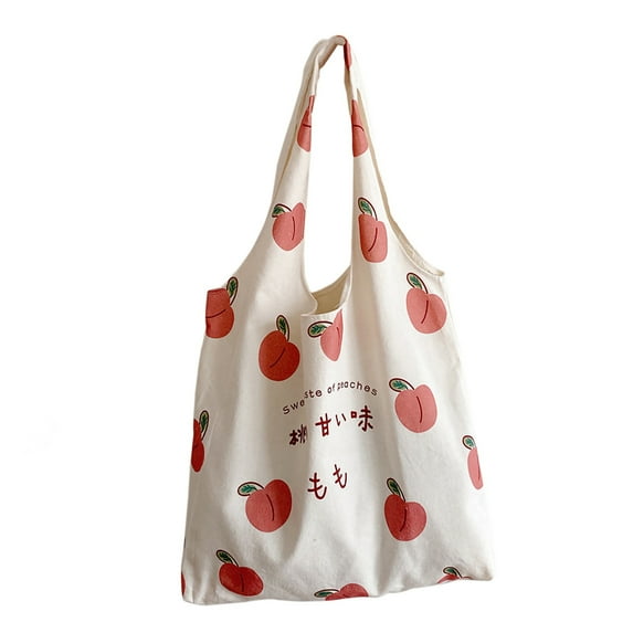Portable Shopping Bag Canvas Large Capacity Reusable Lightweight Cloth Bag for Traveling Multiple Peaches