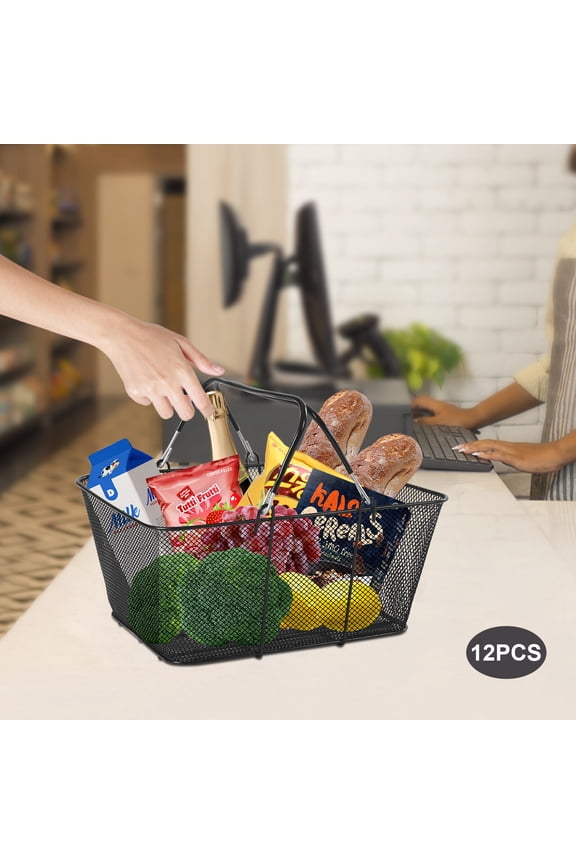 Portable Shopping Baskets, 12-Piece 5Gal Iron Set, Foldable Handles for Convenience Stores/Boutiques