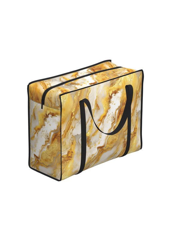 Portable Shopping Storage Bag 20.915.7in Waterproof Fastening Durable Large Capacity Design For Shopping Picnic Travel Camping Gold Marble_1