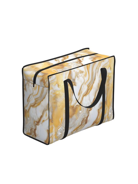 Portable Shopping Storage Bag 20.915.7in Waterproof Fastening Durable Large Capacity Design For Shopping Picnic Travel Camping Gold Marble_2