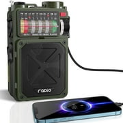 Greadio R11 Bluetooth Portable Emergency Radio, Battery Powered, Backlit, Small, Single Piece, Charging Cable & Storage Case, Green, R11