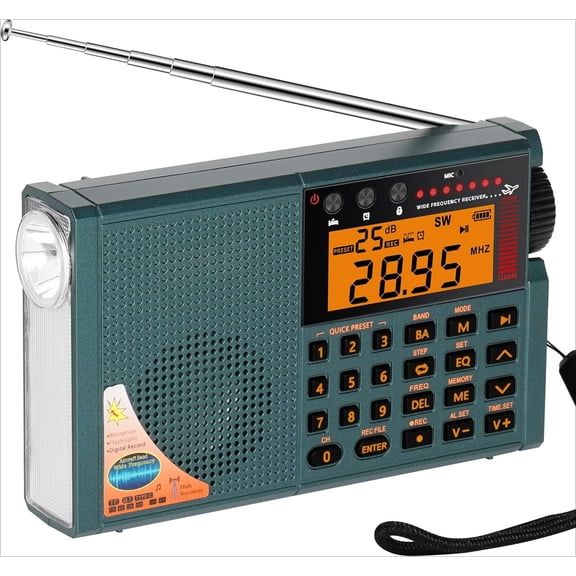 Portable Shortwave Radio with Bluetooth, NOAA Weather Alert, Rechargeable Battery, Flashlight & TF Card Playback for Emergency, Camping, Travel
