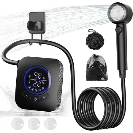 Portable Shower - 8000mAh Rechargeable Camping Shower Pump with Bath Sponge, 4 Spray Modes, IPX8 Waterproof, Ideal for Outdoor Camping, Travel, Car Washing, Pet Bathing, and Watering Plants