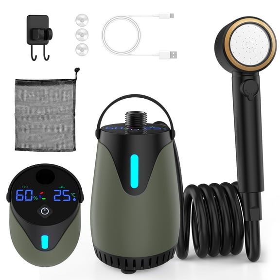 Portable Shower - 8000mAh Rechargeable Camping Shower Pump with Intelligent LED Display & Filtered Shower Head, IPX7 Waterproof Outdoor Camp Shower Pump for Hiking, RV, Travel, Car, Pet