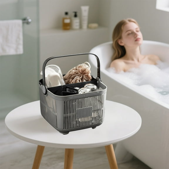 Portable Shower Caddy Basket with Compartments, Plastic Divided Cleaning Caddy Organizer Storage Tote with Handle for Bathroom, College, Dorm Room Essentials, Gray