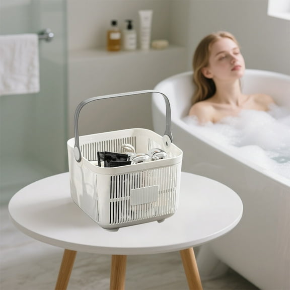 Portable Shower Caddy Basket with Compartments, Plastic Divided Cleaning Caddy Organizer Storage Tote with Handle for Bathroom, College, Dorm Room Essentials, White