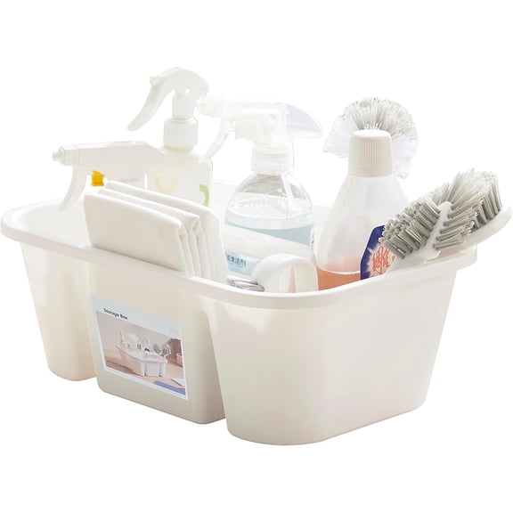 Portable Shower Caddy Basket with Compartments, Plastic Divided Cleaning Supplies Organizer with Handle, Multi-Purpose Organizer for Bathroom, Dorm, Garden, Tool, Under Sink (White, 1 Pack)