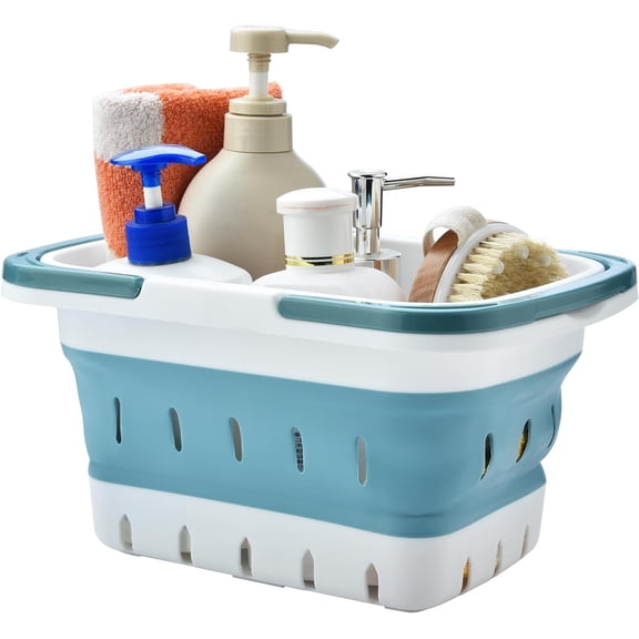 Portable Shower Caddy Basket, Foldable Caddy Basket with Handles, Collapsible Storage Organizer for Bathroom, Kitchen, College Dorm,Gym (Blue)