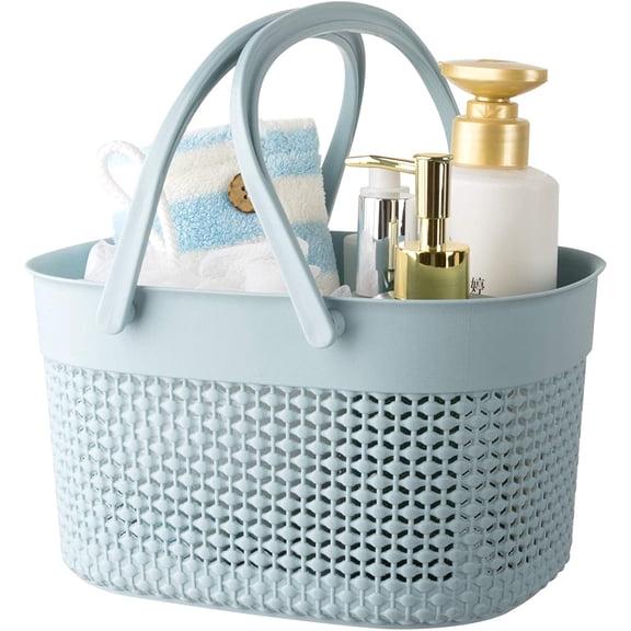Portable Shower Caddy Basket, Plastic Organizer Storage Tote with Handles for Bathroom, College Dorm, Kitchen, White