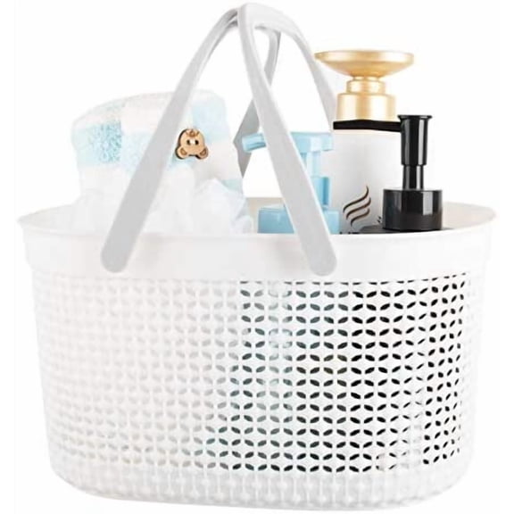 Portable Shower Caddy Basket, Plastic Organizer Storage Tote with Handles for Bathroom, College Dorm, Kitchen, White