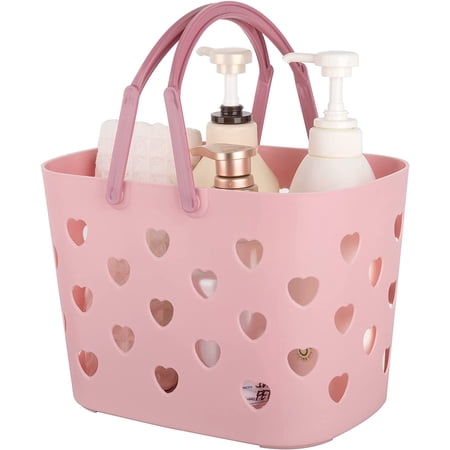 Portable Shower Caddy Basket Plastic Storage Tote with Handle Bath Shapoo Organizer Bin for Bathroom,Kitchen,Garage - Pink