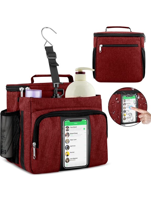 Portable Shower Caddy College Dorm Room Essential, Shower Caddy Tote Bag for Student, Girl, Women, Separate Compartment, Large Capacity, Quick Dry Mesh Base for Travel, Gym, Camp, Red