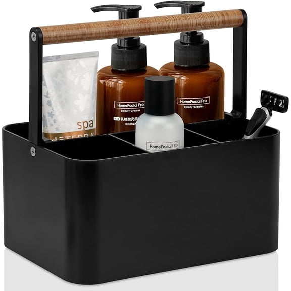 MY Portable Shower Caddy Dorm: Bathroom Caddy Organizer with Handle and Adjustable Dividers,Plastic Shower Basket for Toiletry,Makeup,Vanity,Shower Storage Tote for College, Cleaning Caddy, Black