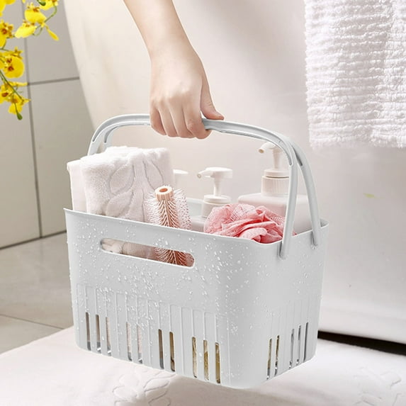 Portable Shower Caddy Plastic Shower Basket Organizer Divided Bathroom Storage Cleanning Caddy Tote with Handle for College, Dorm Room, Kitchen, White