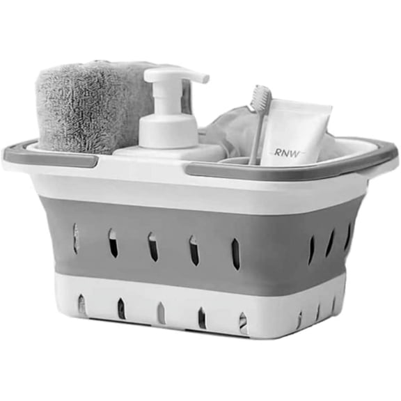 Portable Shower Caddy Tote, Plastic Storage Collapsible Basket with Handles, Box Organizer Bin for Bathroom, Kitchen, College Dorm,Gym (Grey 1 pack)