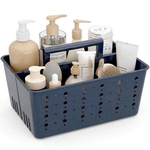Portable Shower Caddy with Handle, Plastic Dorm Storage Basket, Blue, 1 Pack
