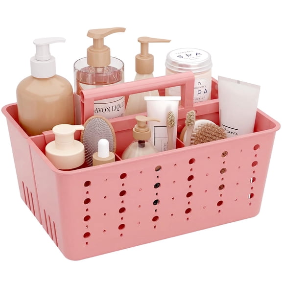 Portable Shower Caddy with Handle, Plastic Dorm Storage Basket, pink, 1 Pack