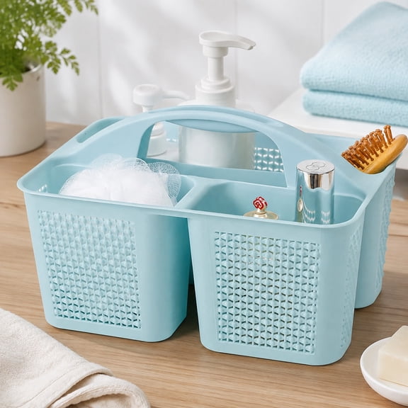 Portable Shower Caddy with Handle, Plastic Shower Basket Organizer with Compartments for Bathroom, Kitchen, Dorm, Sink Storage - Blue
