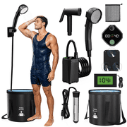 Portable Shower Kit with Heater 6000mAh LED Display Rechargeable Camp Shower Pump with 1500W Heater 5.3 Gallon Foldable Bucket for Hiking, RV, Traveling, Car Washing, Pet Bath