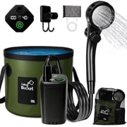 Portable Shower Camp Shower Pump with Foldable Bucket Filtered Shower Head 6000mAh Rechargeable