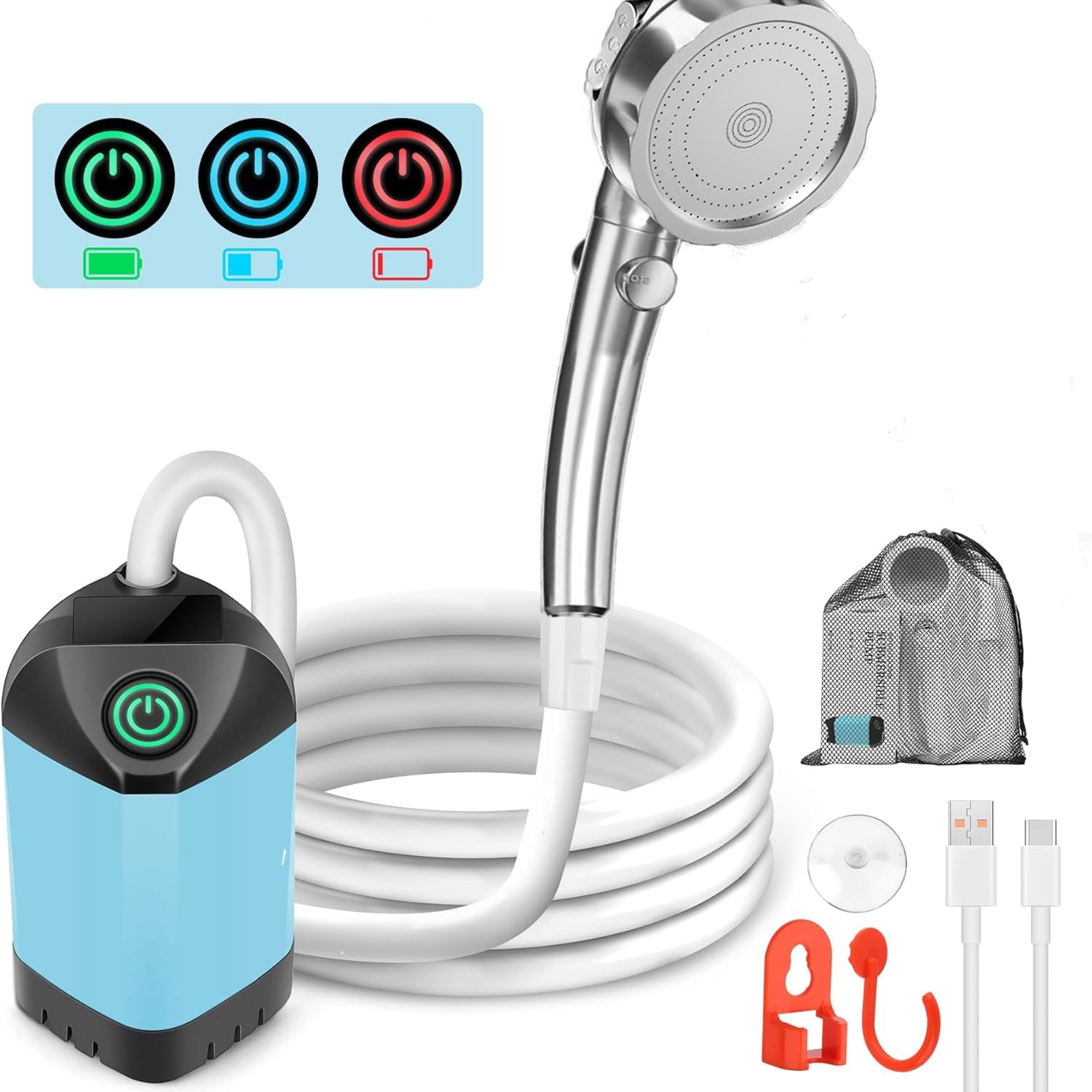 Portable Camping Shower, 4800mAh Rechargeable Camping Shower with 3 Spray Modes, IPX7 Waterproof ,Adjustable Water Flow,Hiking, Backpacking, Travel, Beach, and Cleaning