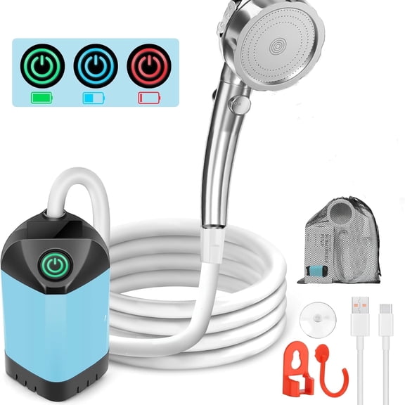 Portable Camping Shower, 4800mAh Rechargeable Camping Shower with 3 Spray Modes, IPX7 Waterproof ,Adjustable Water Flow,Hiking, Backpacking, Travel, Beach, and Cleaning