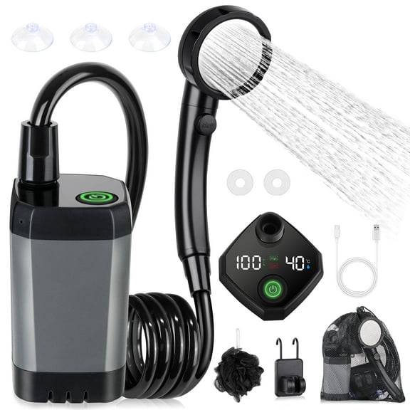 Portable Shower for Camping, [Long-Lasting] Spopal 6000mAh Rechargeable Camping Shower with Intelligent LED Display, 4 Spray Modes, IPX7 Waterproof Outdoor Camp Pump for Hiking, Travel, Car, Pet