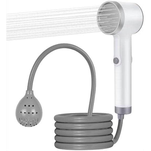 Portable Shower for Camping, Rechargeable Outdoor Shower Pump with Steady Stream, Battery Powered Handheld Shower, Pumps Water from Bucket with 1~2 hours runtime, Travel & Backpacking Essentials