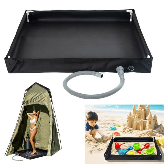 Portable Shower Pan, 31.5" x 31.5" x 3.94" Foldable Shower Base & Basin Floor with Detachable Drain Pipe, Ideal for RV, Outdoor,Indoor Shower Stall Enclosures, Black