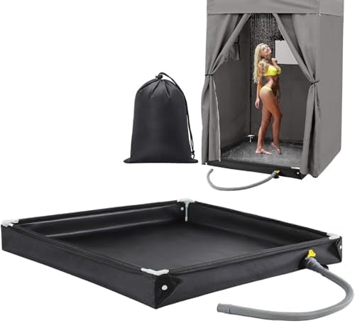 Portable Foldable Shower Pan – Camping Tray With Drain Hose For RV, Indoor/Outdoor Washing, Pet & Kid Cleaning