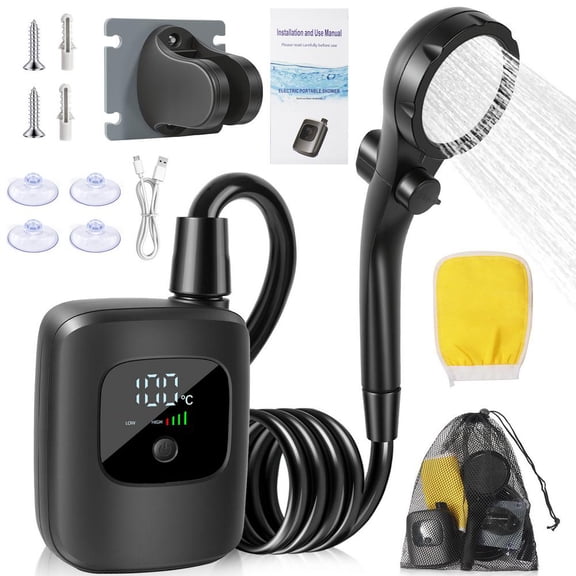 Portable Shower Pump for Camping,2400mAh Rechargeable Camping Shower Pump with Showers Head,Waterproof Electric Showers Head Sprayer with LED Display,Outdoor-Showers for Pet Bath,Car Wash