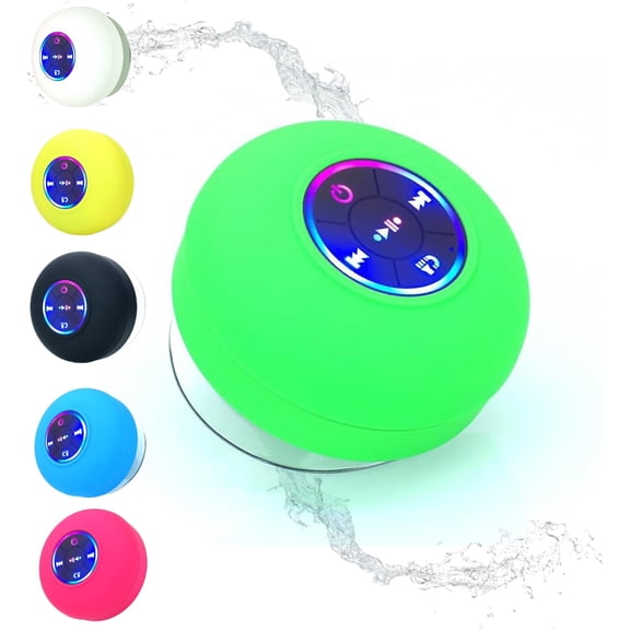 Portable Shower Speaker with Suction Cup - IPX7 Waterproof Wireless Bluetooth 5.3 Mini Speaker with LED Light, Handsfree Mic for Bathroom, Travel, Pool, Beach(Green)
