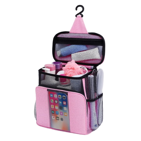 Portable Shower Toiletry Bag with Phone Pocket, Hanging Travel Organizer with Waterproof Bottom, Quick-Dry Mesh Caddy for Shower Essentials, Dorm Gym Beach Accessory