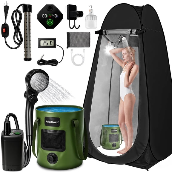 Goody King Portable Shower for Camping, Foldable Bucket Camp Shower Kit with 6000mAh Pump, Outdoor Use