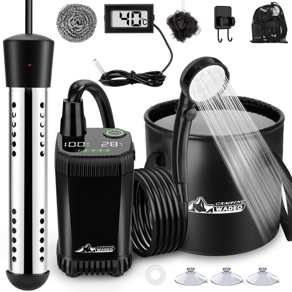 Portable Shower for Camping with Heater, Intelligent LED Display, 5 Gal Foldable Bucket, 4 Spray Modes