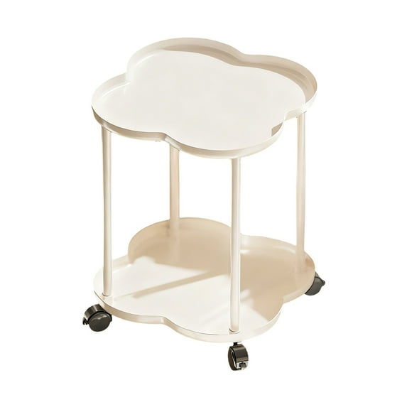 Portable Side Table with Storage Shelf - Mobile Rolling Cart for Living Room, Bedroom, Study Desk – Durable Plastic Coffee Table with Wheels – Easy Assembly