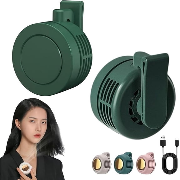 Portable Silent Mini Bladeless Electric Fan Clip On,Mini Bladeless Fans with Clip,3 Speeds Hands-Free Small Whirlwind Bladeless Fan Neck Fans,Rechargeable Tiny Fan Clips On Shirt (Green(B)-1Pcs)