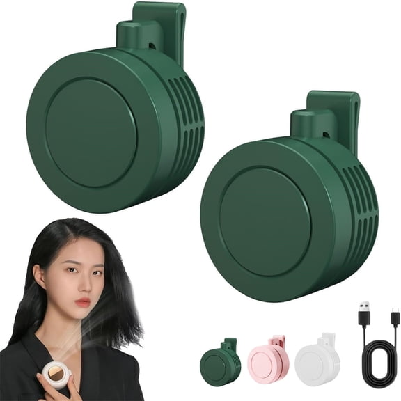 Portable Silent Mini Bladeless Electric Fan Clip On, Upgrate Mini Bladeless Fans with Clip, 3 Speeds Hands-Free Small Whirlwind Bladeless Fan Neck Fans, Rechargeable Tiny Fan Clips On Shirt (Green)