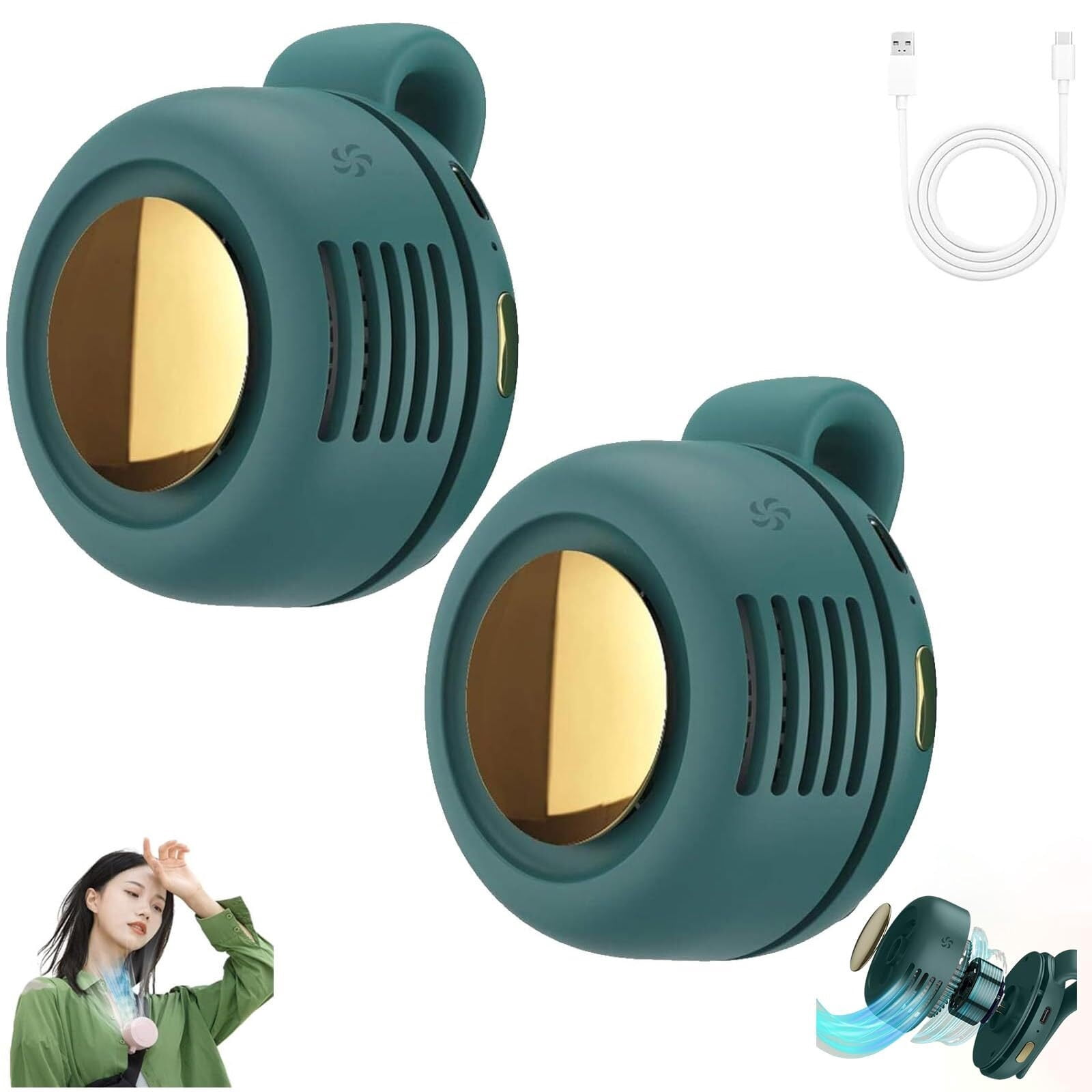 Portable Silent Mini Bladeless Electric Fan – Handheld, Lightweight, For Travel, Office, Home (Green)
