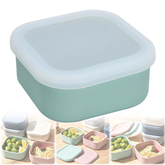 Portable Silicone Meal Prep Case with Secure Lid, 5.3" x 5.3" x 2.6" Microwave-Friendly Food Container, 1-Piece Reusable Lunch Box for Work and Office Meals, by Preplabs