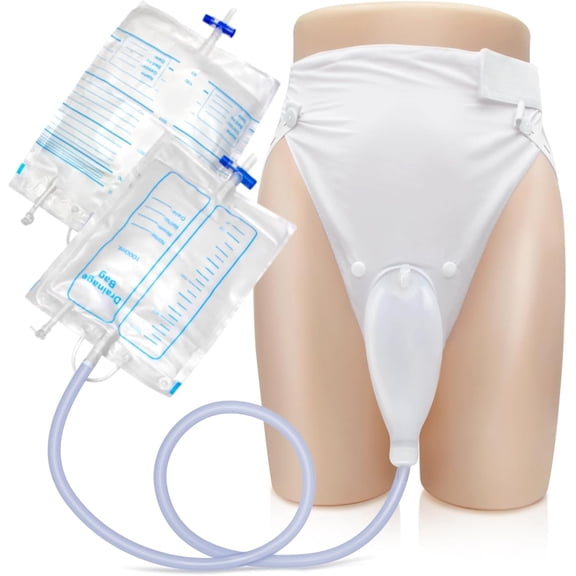 Portable Silicone Urinal System for Wheelchair Users - Wearable Male Urine Collection Bag with Breathable Pants & 1M Trimmable Tube for Prolonged Sitting & Desk Work