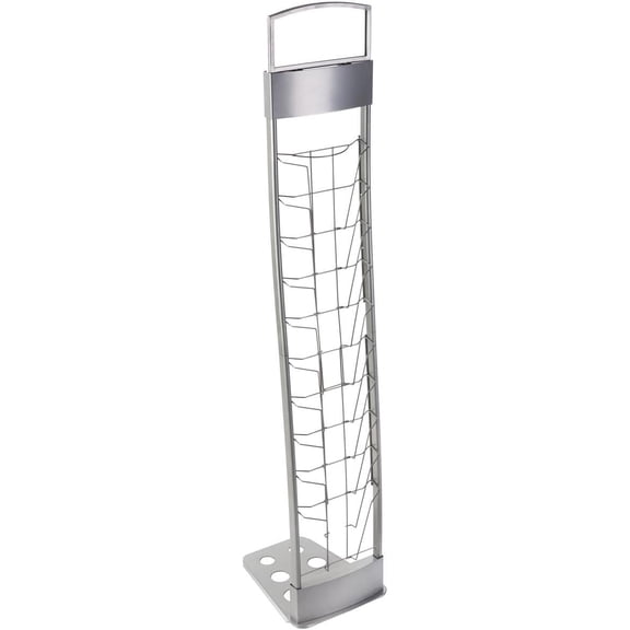 Portable Silver Floor Literature Rack Features 10 Pockets for Freestanding Displays and Carrying Case