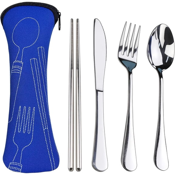 Portable Stainless Steel Travel Utensils Set with Case Reusable Camping Silverware Kit for Daily and Outdoor Use